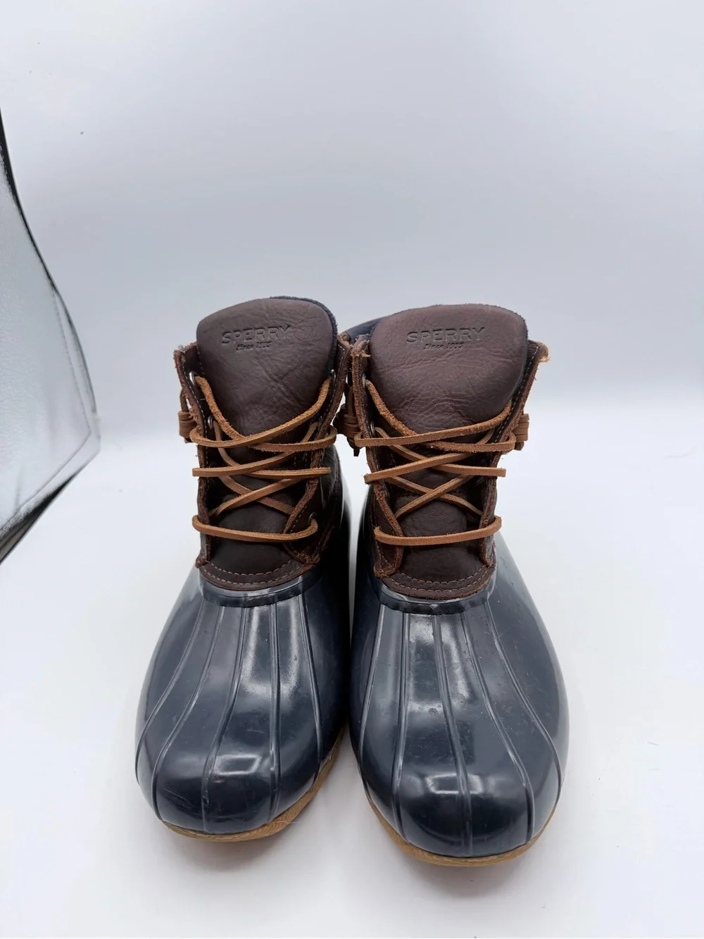 Sperry womens Brown and Navy Duck Boots 8.5